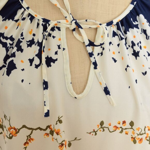 vintage 70s maxi dress cream navy floral border print caftan tent hippie boho M - Picture 5 of 11